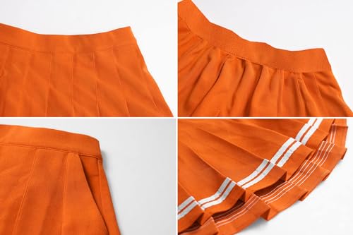 SANGTREE Feminino Plissado Tênis Golfe Curto A-Line Mini Saia Com Bolso Uniforme Escolar A Laranja C