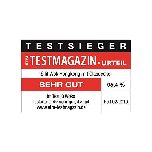Silit Hongkong Wokpfanne Induktion 36 cm, mit Glasdeckel, Wok Induktion Edelstahl beschichtet, Keramikbeschichtung,