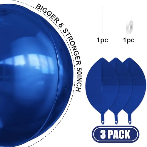 Image of 50 Inch Metallic Navy Blue Round Foil Balloons 3pcs Large Mylar Balloons | Jumbo Giant Helium 4D Ball Balloons for Birthday Party, Graduation, Wedding, Christmas, New Year, Disco Prom Party Decoration