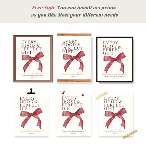 Image of LARTSFRO Coquette Red Bow Wall Art Decor Posters, Red Bow Christian Room Bedroom Bathroom Dorm Wall Art Decor Aesthetic for College Teen Girls Gifts, Inspirational Bible Verses Bow Wall Decor, 10x8 Inch Set of 4 Pcs Bow Pictures (UNFRAMED)