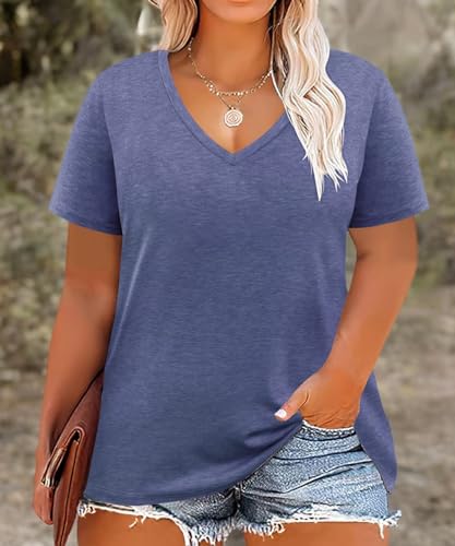 Image of RITERA Women Plus Size Tops Tie Dye V Neck Shirt Floral Camo Summer Short Sleeve Tunic Oversized Ladies Blouse XL-5XL