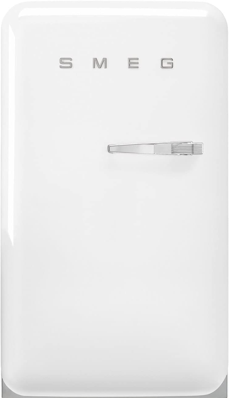 FAB10 50's Retro Style Aesthetic Refrigerator with 4.48 Cu Total Capacity, 2 Glass Shelves, LED Internal Light, 22-Inches, White Left Hand Hinge Made In Italy