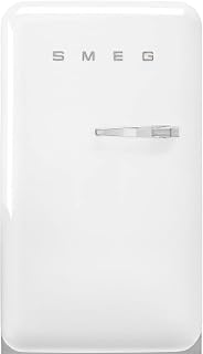 Smeg FAB10 50's Retro Style Aesthetic Refrigerator with 4.48 Cu Total Capacity, 2 Glass Shelves, LED Internal Light, 22-Inches, White Left Hand Hinge Made In Italy