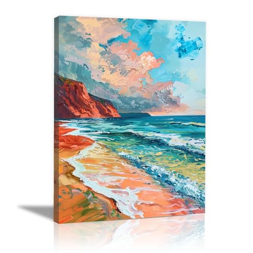 Toile falaise de plage WODJEM pour habiller un mur vide avec un grand tableau moderne