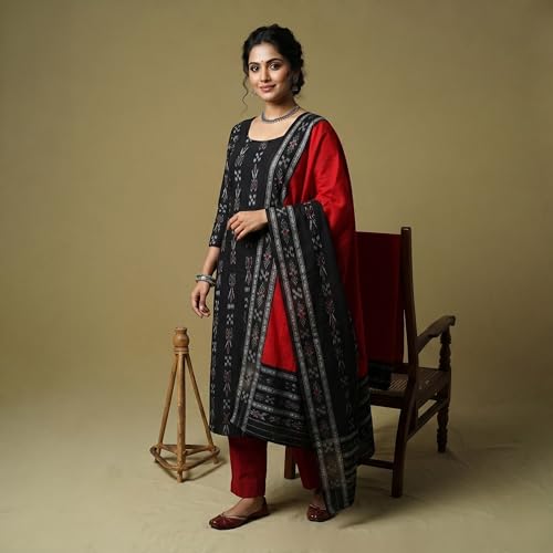 Image of Elegant Sambalpuri Ikat Cotton Dress Material for Women Ethnic Collection