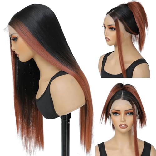 CLIONE Ombre Lace Front Wigs 24 Inch Long Straight Hair Wig For Black Women 2/30 Brown Ombre Highlight Straight Wigs Pre Plucked Synthetic HD Lace Front Wigs Wear and Go Glueless Wig for Beginners - Image 3