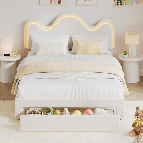 IDEALHOUSE Queen Bed Frame with LED Headboard and Under-Bed Drawer,