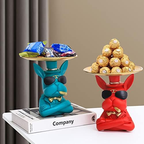 JINGLING Cool Dog Sculpture Bulldog Statue Resin Decorative Figurine Storage Tray Coin Bank Entrance Key Snack Holder Modern Art Statue Home Desktop Desk Ornament Decor