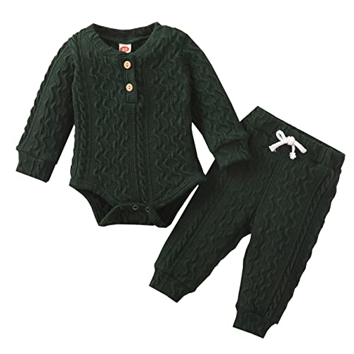 Image of Qiylii Toddler Baby Girls Boys Twist Knit Sweater Shirt Top and Pants Cotton Warm Clothes Winter