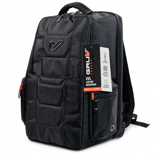 Gruv Gear Travel Laptop Backpack 20L Black Tech Backpack with Modular Storage Shelves Dual Access Pockets & TSA-Friendly Design Compact Carry-On Backpack for Work Travel & Everyday Carry