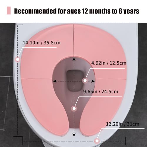 Funbliss Portable Potty Training Seat Foldable Secure Toilet Seat for Toddlers Travel Friendly Design Non Slip Suction Cups Anti Pinch Pads Fits Most Standard Toilets,Pink Toilets,Pink - Thumbnail 5