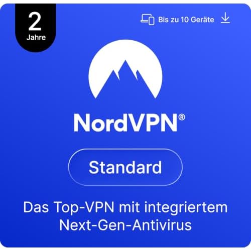 NordVPN Standard – 2-Jahes-Abo VPN & Cybersicherheits-Software - Schadsoftware, bösartige Links & Werbung blockieren, persönliche Daten schützen | 2 Jahre | Aktivierungscode per Email