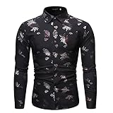 Boxershorts, lässig, modisch, für Herren, langärmlig, mit Umschlag, langärmlig, mit Knöpfen, mit luxuriösem Bräunungsdruck, Schwarz , XL