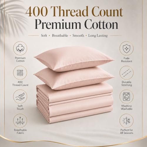 Image of LINENWALAS 100% Cotton Fitted Bedsheet, 400tc Long Staple Imported Egyptian Cotton, Soft, Premium Bed Sheet with Pillowcase for King Bed All-Around Elastic for 4-8 Inch Mattresses (72 inch x78 inch, Blush)