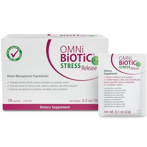 OMNi BiOTiC Stress Release - Clinically Tested Probiotic for Stress Management & Gut-Brain Axis Support - Stress Probiotic and Mood Probiotic - Vegan Non-GMO (28 Daily Packets)