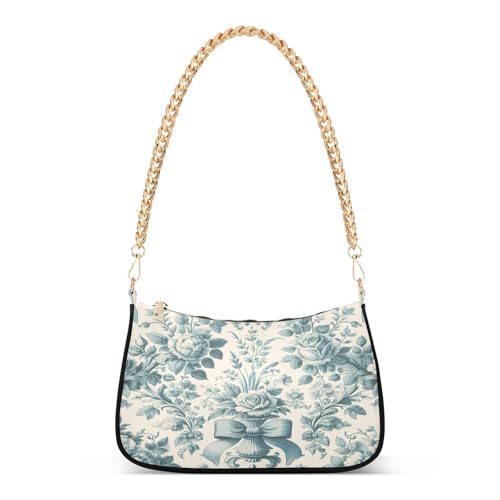 Shoulder Bag for Women Toile Roses Bows Tote Handbag Crossbody Bag with Zipper Closure