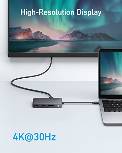 Image of Anker 341 USB-C Hub (7-in-1, 4K HDMI Display) with 3 5Gbps USB-C and USB-A Data Ports, Max 100W Power Delivery, Ethernet for Lenovo, Dell XPS, HP Laptops, MacBook, Ipad, and More