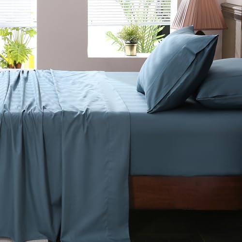 Image of Extra Deep Pocket California King Sheets 18-24 Inch 100% Egyptian Cotton 1000 Thread Count Sateen Weave Soft Breathable 4 Pieces(Cal King,Dusty Blue)