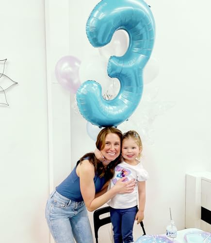 Image of Pearlescent Blue 3 Balloon, Number Balloons 40 Inch, 3rd Birthday Decorations, Men Women Party Supplies for Party Decorations, Number 3 Balloon