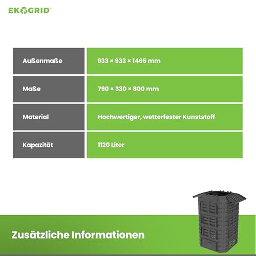Composteur de jardin modulaire 1120 L EKOGRID avec aération continue noir