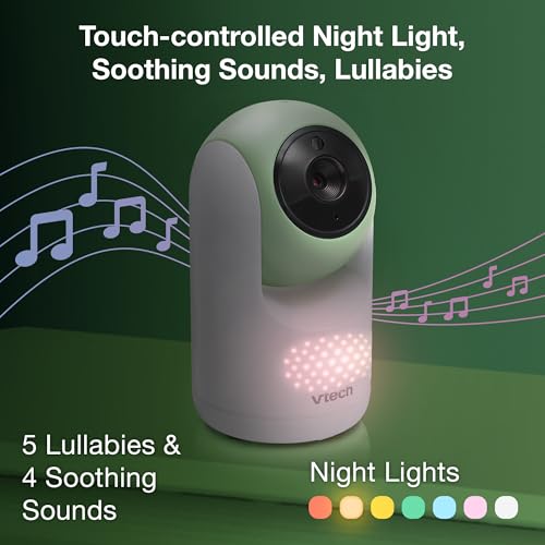 Image of VTech Baby Monitor No WiFi, 7 inch IPS Screen, 5000mAh 12Hr Battery, 360 Pan Tilt Zoom, Night Vision, Multi-Color Night Light, 2-Way Talk| Advanced Max Green