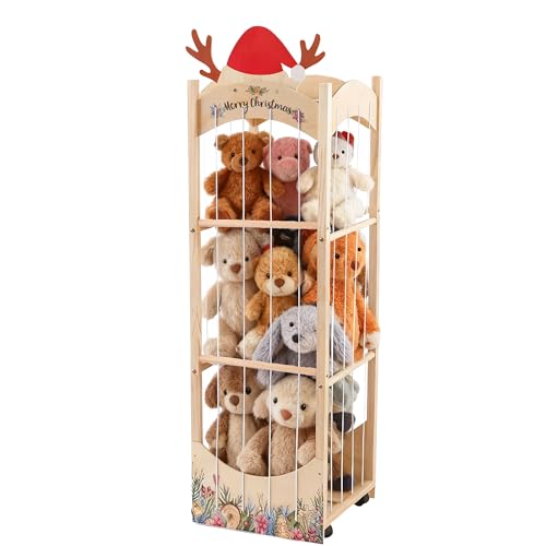 deepredcoast Stuffed Animal Storage,Christmas Reindeer Stuffed Animal Organizer, Movable Stuffed Animal Holder with Elastic Cords for Nursery Playroom Kidroom Bedroom
