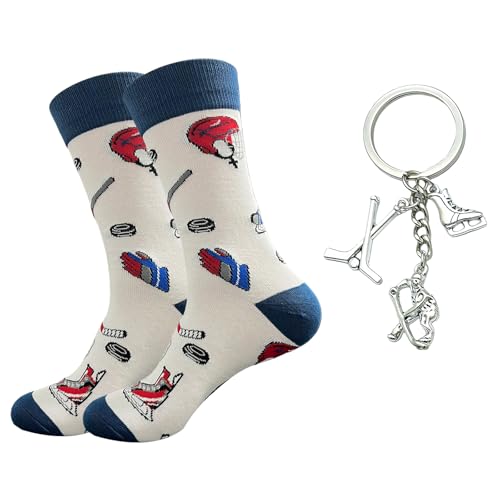 PIujsym Eishockey Geschenk Set – Lustige Eishockey Socken Herren mit Schlüsselanhänger, Ice...