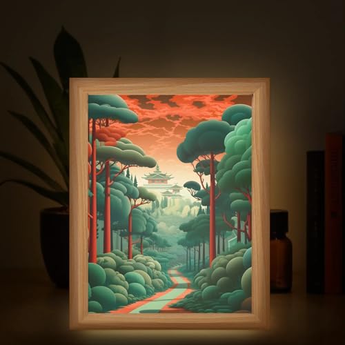 Light Up Painting, Abstract Forest Wall Art Picture Light Autumn Forest Light Up Desktop Art Decor, 10 Brightness, USB Powered, 3 Lighting Modes, Anxiety Relief Gift for Bedroom Home - Without Frame