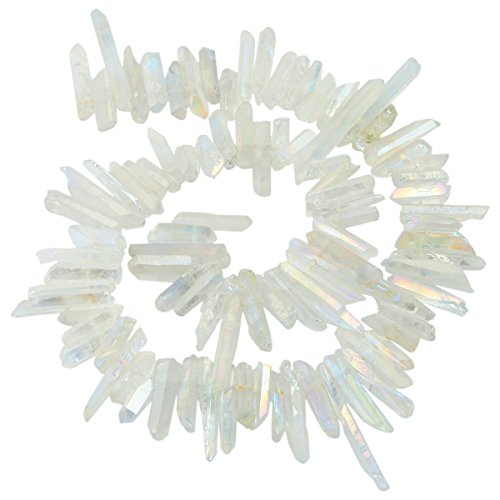 SUNYIK-Crystal-Points-Titanium-Coated-Quartz-RoughPolished-Sticks-Spikes-Point-Beads-15-inches-Strand-Drilled