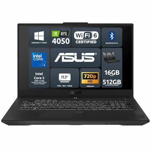 ASUS TUF Gaming F17 FX707VUR-HX208W - Intel Core 5 - 210H / fino a 4.8 GHz - Win 11 Home - GF RTX 4050 - 16 GB RAM - 512 GB SSD NVMe - 17.3 IPS 1920 x 1080 [Full HD] @ 144 Hz - Gigabit Ethernet - Wi-