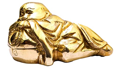 athizay Statue de Bouddha relaxante en laiton avec finition dorée - Figurines Budai pour salon, chambre à coucher, réception de bureau (Bouddha Art déco)