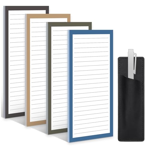 Bloc-notes magnétiques frigo avec porte-stylo | Lot de 4 carnets de listes de courses couleur foncée