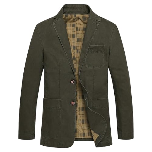 Men's Cotton Outdoor Business Jacket Fashion Casual Suit Collar Coat Lapel Slim Fit Denim Jackets Blazer (X-Large,ArmyGreen3)