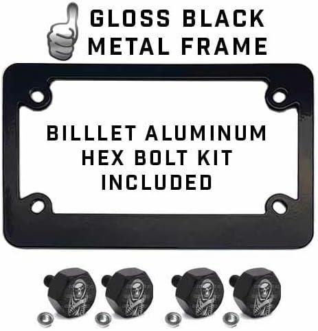 Metal Black Motorcycle License Plate Frame +Tag Fasteners Kit Reaper Skull G Style-9856-6890