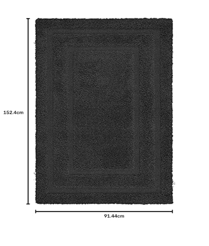 Image of Rectangular Box Shaggy Carpet for Living Room, Bedroom, High Low Design Finish Microfiber 1.8 Inch Pile High, 3x5 Feet Black|Black Color
