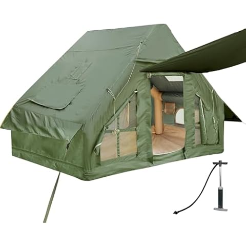 KIKILIVE Inflatable Camping Tent with Pump and Stove Jack, 4-6 Person Inflatable Tent for Camping, Easy Setup Waterproof Inflatable House Tent Cover
