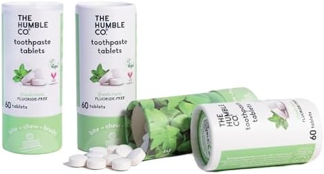 The Humble Co. Mint Toothpaste Tablets Fluoride-Free, 3pk - Anticavity, Fluoride Free Toothpaste Dental Tablets with Natural Ingredients, Dentist Developed Formula (Mint, 3 Pk)