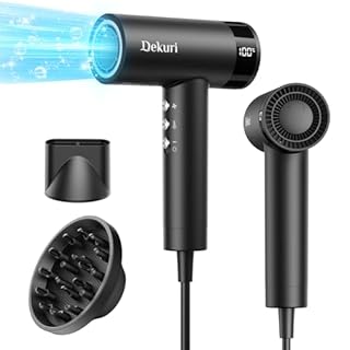 Dekuri Hair Dryer, 110,000 RPM High Speed Motor Hairdryer for Ultra-Fast Drying, 200M Ionic Care for Smooth & Shiny Hair, Lightweight with Magnetic Nozzle & Diffuser (Black)
