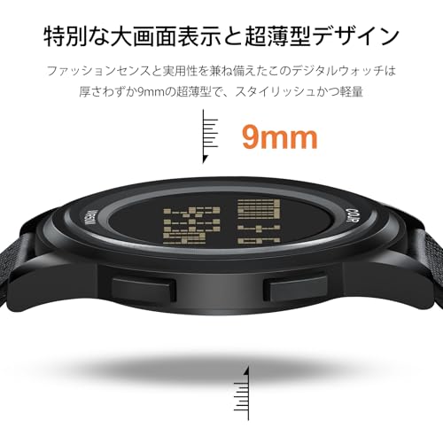 [COJR] 腕時計 デジタル ランニングウォッチ 超薄型腕時計 5ATM防水 多機能付き メンズ スポーツウォッチ 日付 曜日 アラーム ストップウォッチ LEDライト デュアルタイム シンプル アウトドア おしゃれ 男女兼用 文字が大きくて見やすい (ブラック)