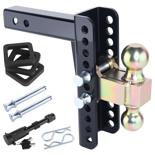 XaXmTee Adjustable Drawbar Trailer Hitch Fit for 2-Inch Receiver with 8" Drop/Rise and Carbon Steel 2" and 2-5/16" Ball Hitches Heavy Duty for Max Towing 20000 LBS