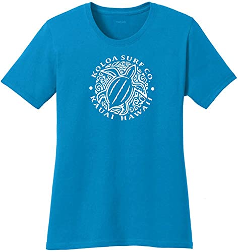 Joe's USA Koloa Ladies Hawaiian Turtle Cotton T-Shirt-M-Sapphire/w