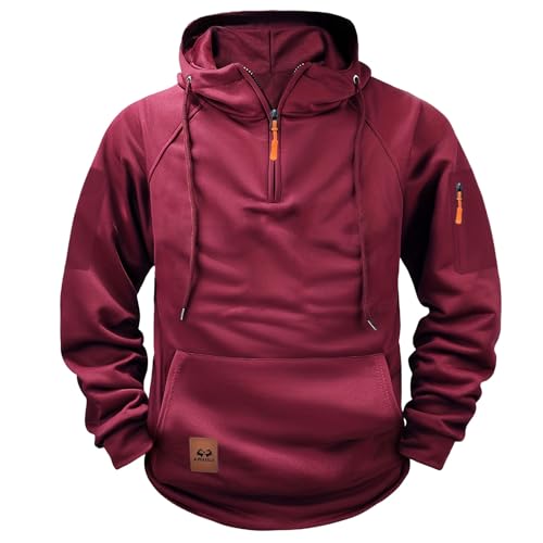 Hoodies for Men Vintage Workout Quarter Zip Running Active, Casual Workout Military Sweatshirt with Multi Pockets