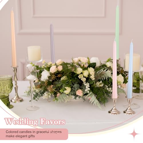 Image of Conelist 6 Pcs Pastel Taper Candles, 10 Inch Unscented Candlesticks | Smokeless Slow Burn, Table Centerpieces, Handmade Taper Candle Sticks, Wedding Birthday Party, Home Dining Decor