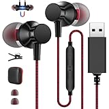 USB Earbuds with Microphone for PC,3.9ft Wired in Ear USB A Headphones for Computer,Magnetic Wired Headset with Mic Noise Cancelling Cord Earphones for HP Dell Surface Laptop Zoom Meeting School Work