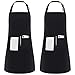 Produktbild InnoGear 2 Stücke verstellbare Schürze mit 2 Taschen, Kochenschürze Küchenschürze für Küche, Restaurant, café (Schwarz Dicke Polyester)