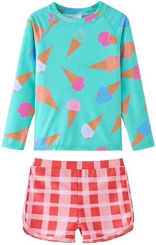 Image of UMELOK Girl Rash Guard Swimsuit 2-Pieces Long Sleeve Bathing Suit 4-12Years | Kids Swimwear Sets,UPF 50+ Sun Protection,Soft And Comfortable Fabric,Swimming Pool,Beach