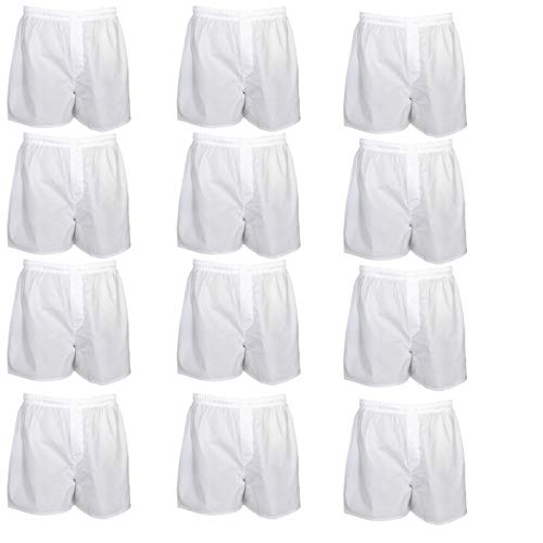 4-12 Pack Men's White Boxer Shorts W/Comfortable Flex Waistband (3XL White, 12)