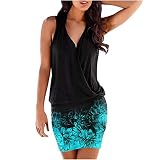 MNRIUOCII Femmes Imprimé Floral V-Neck Mini Robe Été Imprimé Plage Tank Robes Sans Manches Robe Sans Bretelles Manches Manches Courtes Femmes De Fête, vert, L