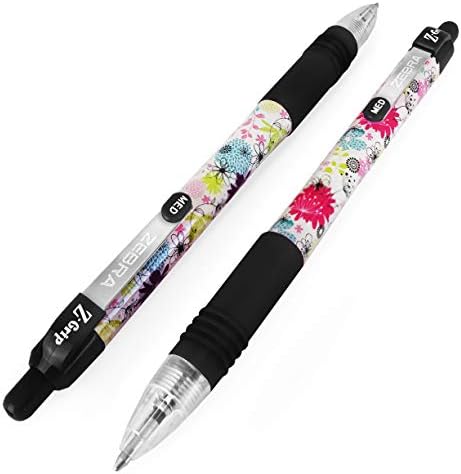 Zebra Z-Grip Smooth Retractable Ballpoint Pen - 1.0mm - Floral Barrel - Black - Pack of 6