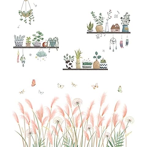 Wandtattoo Rosa Schilf + Topfpflanze Wandsticker Cover